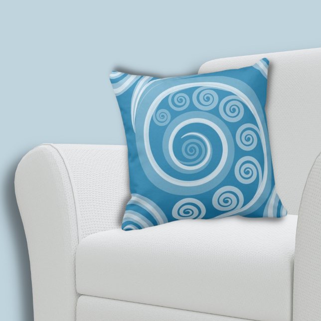 Coussin Été Merveilleux Bleu Foule Frond Foulles Jeter Ore (Quirky Summer Blue Fern Frond Swirls Throw Pillow)