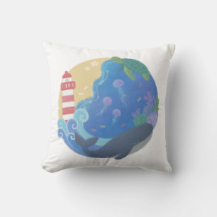 Coussin Été Ocean Whale Turtle & Lighthouse