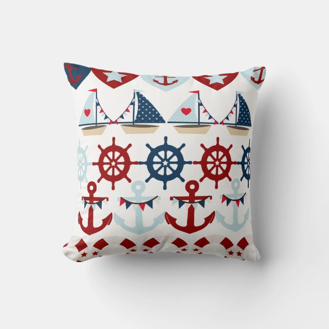 Coussin Eté Thème nautique Ancres Bateaux à voile Helms (Recto)