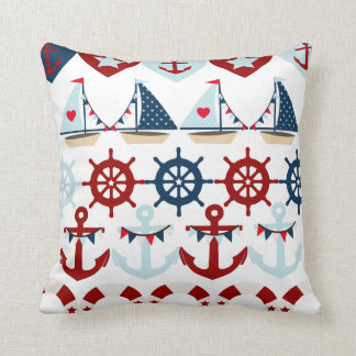 Coussin Eté Thème nautique Ancres Bateaux à voile Helms