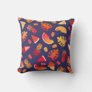 Coussin Eté Tropical Orange Fruit sur bleu marine