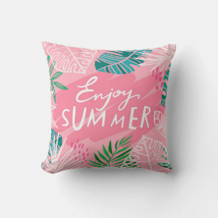 Coussin Été tropique vintage branché. Lettering profiter s