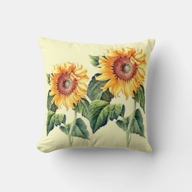 Coussin Été vintage de tournesols de pays botanique (Recto)