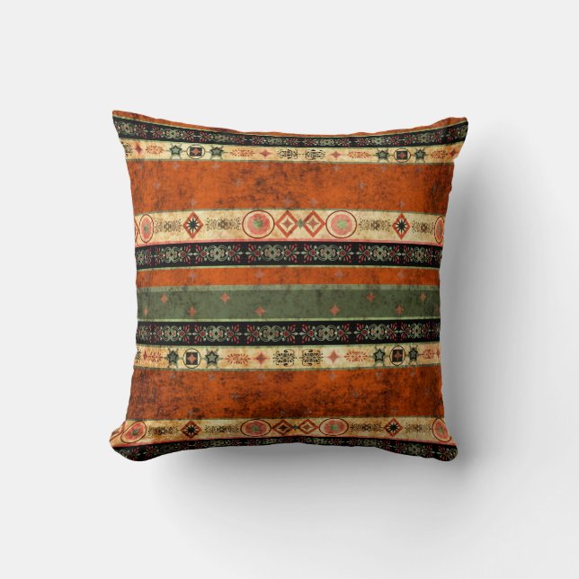 Coussin Ethnic Boho Grunge, Motif coloré. (Recto)