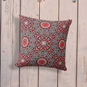 Coussin Ethnic Folk Bohemian Red Black and White Motif