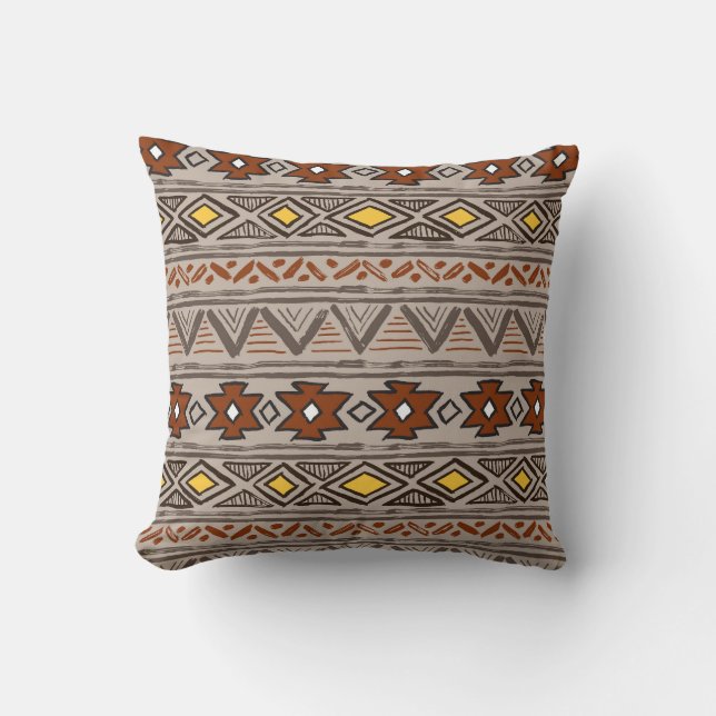 Coussin Ethnique Abstraite : Motif tiré à la main (Recto)