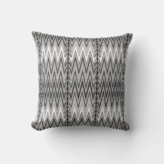 Coussin Ethnique Chevron Damask, gris, noir et blanc (Recto)