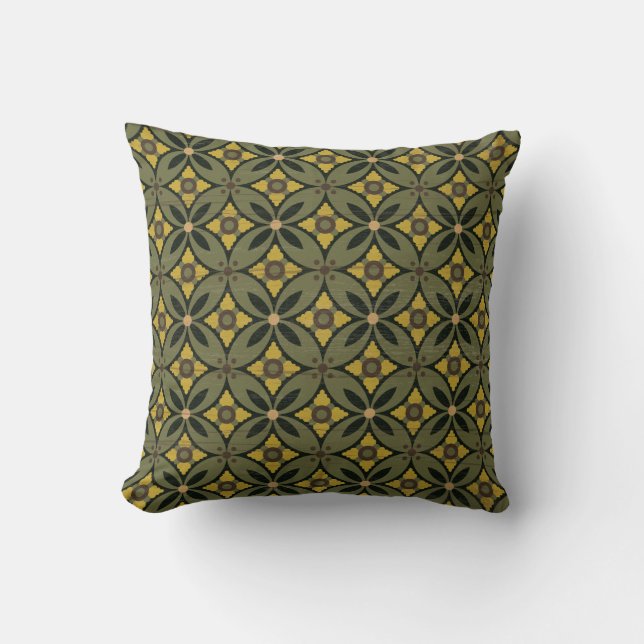 Coussin Ethnique indonésienne _ Batik Kawung 04 Vert_ Vint (Recto)