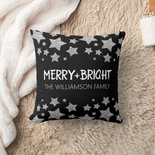 Coussin Étincelle étoile Joyeux Noël brillant noir (Couverture)
