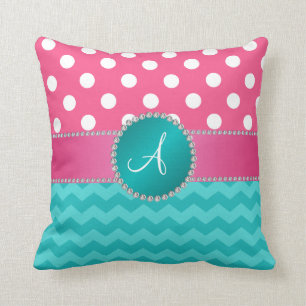 Coussin Étincelle rose de chevron de turquoise de pois de