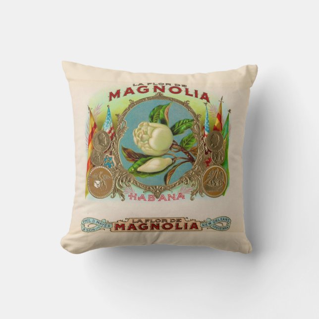 Coussin Étiquette de boîte à cigares Magnolia (Recto)