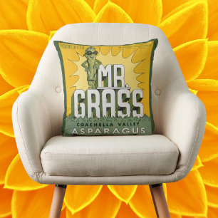 Coussin Étiquette de caisse de fruits vintage Art M. Grass