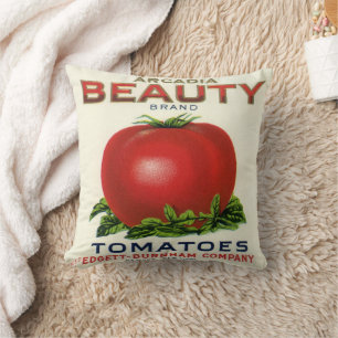 Coussin Étiquette de caisse de fruits vintage, tomates Arc