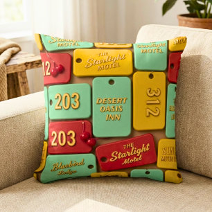 Coussin Étiquette de clé de motel rétro vintage Americana
