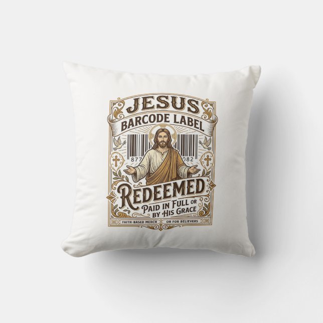 Coussin Étiquette de code-barres Jésus Rachetée Jésus Code (Recto)