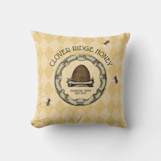 Coussin Étiquette de l'apiculteur de la ferme Honey Bee 2 (Recto)