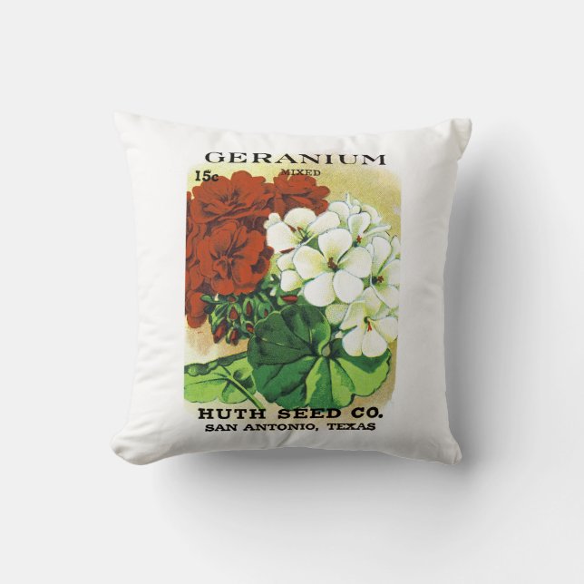 Coussin Étiquette de paquets de graines de géranium (Recto)