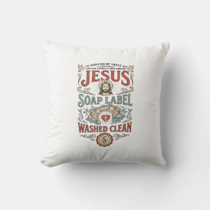 Coussin Étiquette de savon Jésus Lavé Propre Savon Jésus L