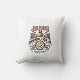 Coussin Étiquette de vendeur du marché de Jésus Marché de