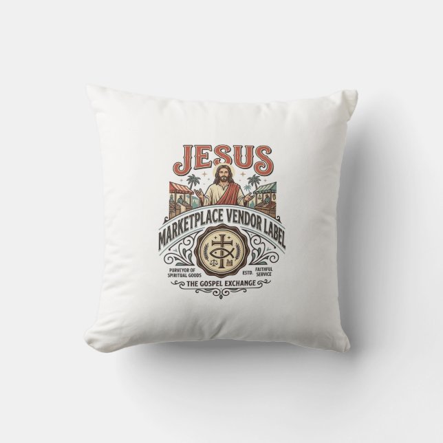 Coussin Étiquette de vendeur du marché de Jésus Marché de  (Recto)