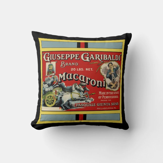 Coussin Étiquette Macaroni italien (Recto)