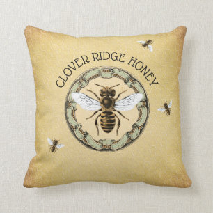 Coussin Étiquette rustique d'abeille et de nid d'abeilles