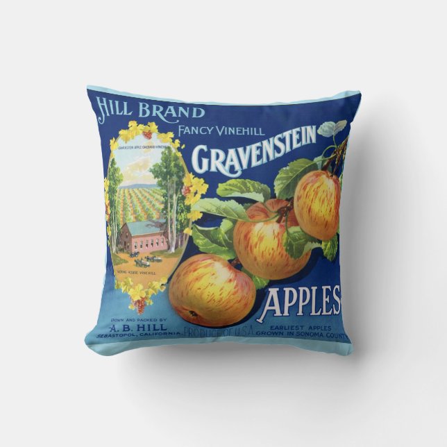 Coussin Étiquette Vintage de Pomme Gravenstein (Recto)
