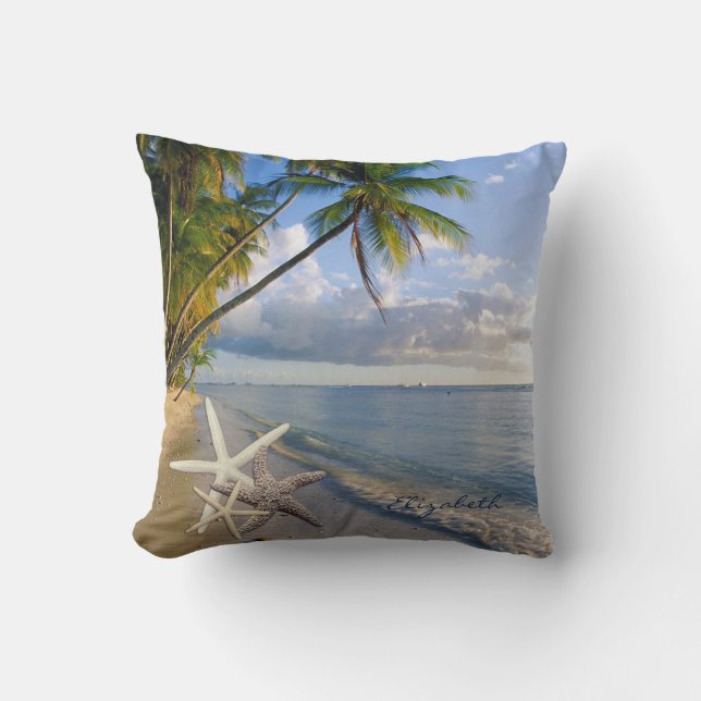 Coussin Étoile de mer adorable, plage, sable, palmier - Pe (Recto)