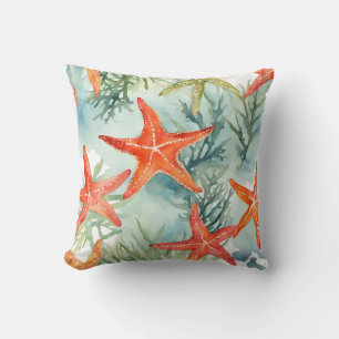 Coussin Étoile de mer aquarelle océan côtier