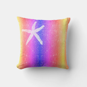 Coussin Étoile de mer blanche multicolore rose unique pour