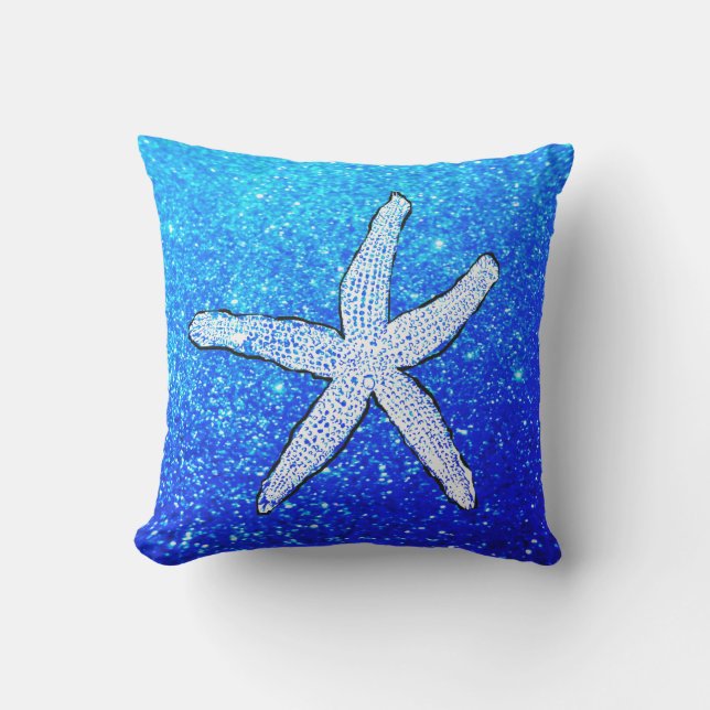 Coussin Étoile de mer blanche pailletée scintillante plage (Recto)