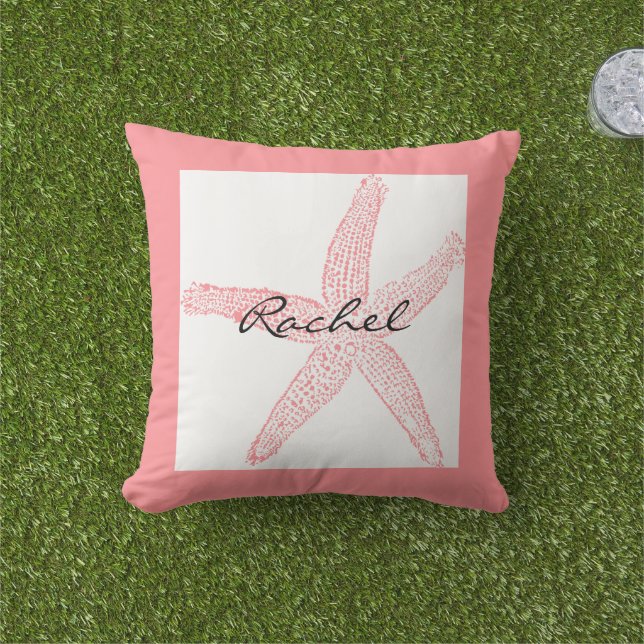 Coussin Étoile de mer Blanche Rose Nom Modèle Plage Fémini (Herbe)