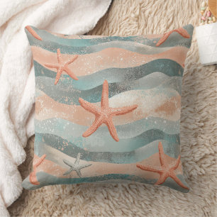 Coussin Étoile de mer boho terracotta sarcelle plage organ