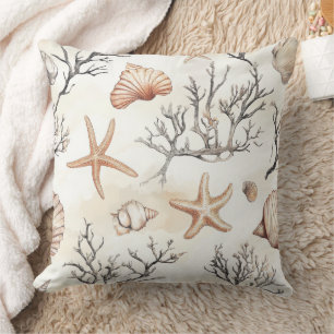 Coussin Étoile de mer coquillage terracotta ivoire côtier