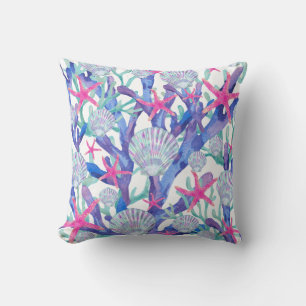 Coussin Étoile de mer Corail Faune marine Rose Violet Aqua