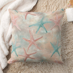 Coussin Étoile de mer côtière sur motif de vagues de sable
