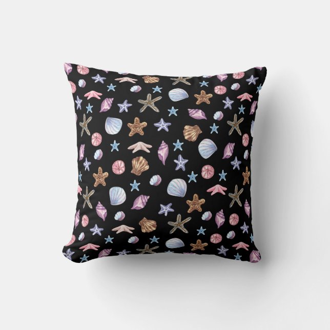 Coussin Étoile de mer et coquillage bleu et violet de l'ét (Recto)