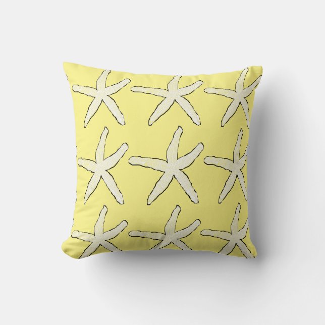 Coussin Étoile de mer Jaune Blanc Motif Élégant Plage Mign (Recto)