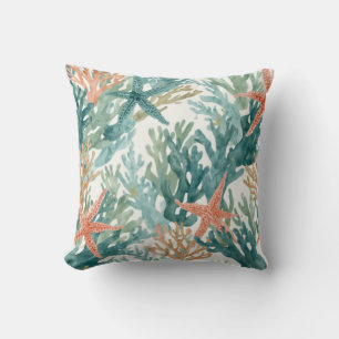 Coussin Étoile de mer Océan Corail Faune marine Sarcelle O