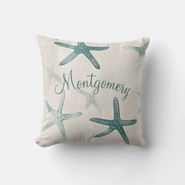 Coussin Étoile de mer personnalisée vert beige côtier (Recto)