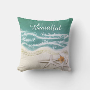 Coussin Étoile de mer sur la plage Eau de mer sarcelle Chi