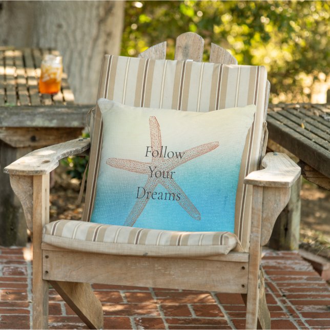 Coussin Étoile de mer turquoise blanc aqua bleu plage (Chaise)