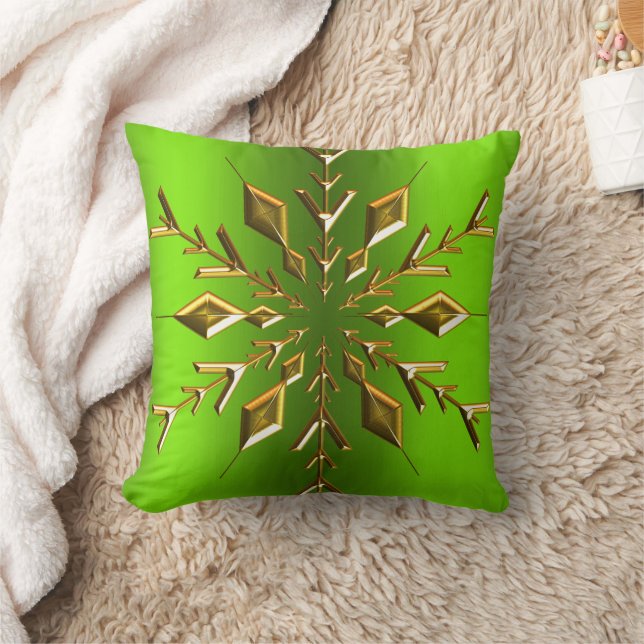Coussin Étoile de snowflake or pour Noël vert (Couverture)