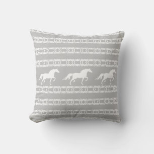 Coussin Étoile élégante motif & chevaux en gris & blanc