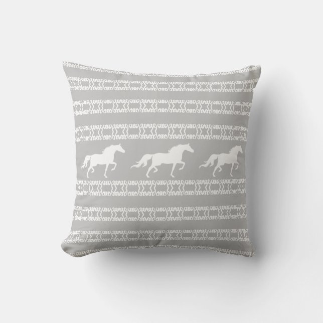 Coussin Étoile élégante motif & chevaux en gris & blanc (Recto)