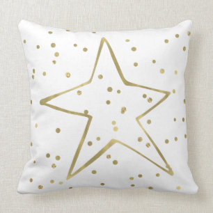 Coussin Étoile étincelante blanche de confettis d'or