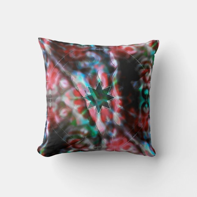 Coussin Étoile foncée sur taches de fleur de verre, rouge  (Recto)
