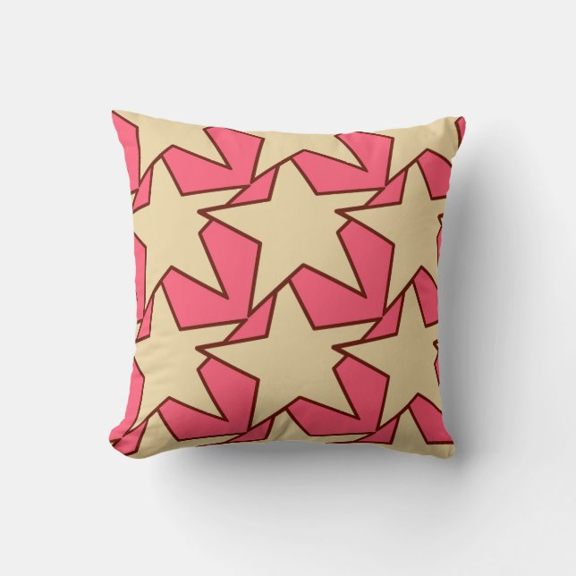 Coussin Étoile géométrique moderne - corail et beige (Recto)