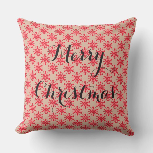 Coussin Étoile pointillée rouge sur taupe (Recto)