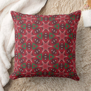 Coussin Etoile rouge et Motif de Noël géométrique vert